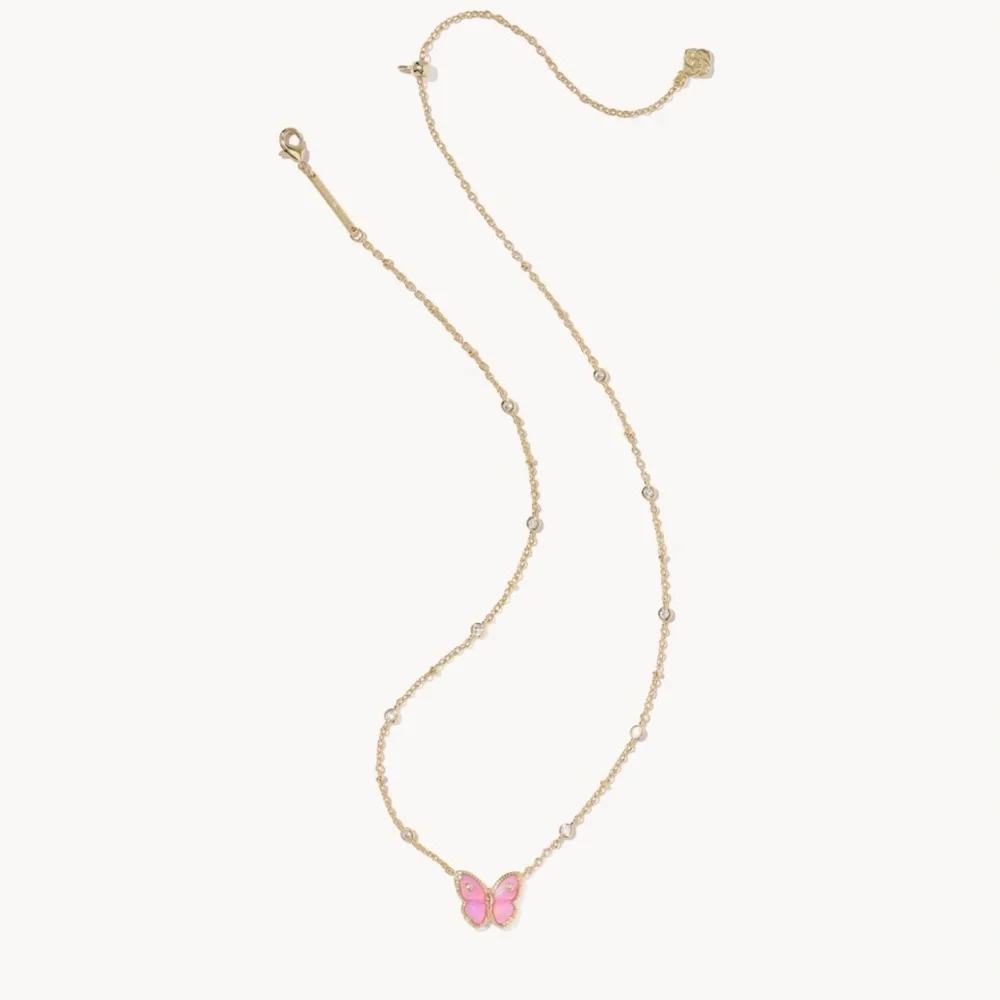 Kendra Scott Cailey Butterfly Gold Pendant Necklace in Pink Opalescent Resin - Picture 4 of 5